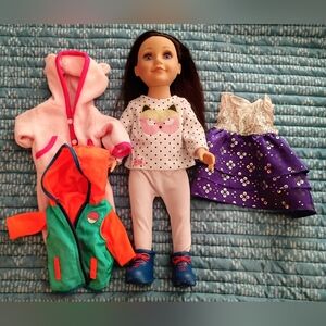 Journey Girls 2019 Doll Brown Hair Purple Eyes 3 Outfits, 1 Pj, & 1 Pair Shoes. 